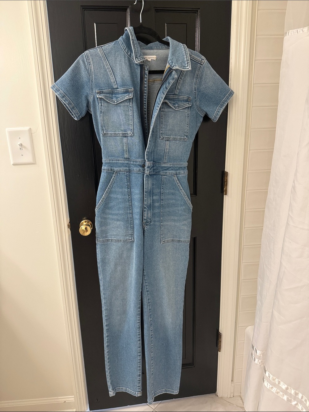 Good American Light Blue Denim Short-Sleeve Jumpsuit